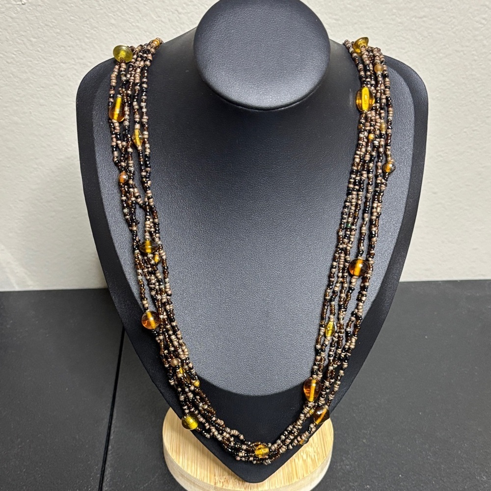 Vintage Glass Multi Strand Beaded Long Necklace